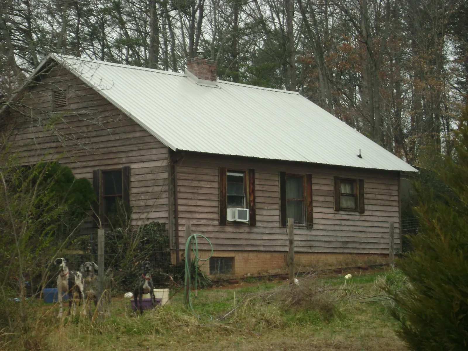 White metal roof on an old wood sided farmhouse, from a Asphalt Shingle Roof Repair job in Boligee